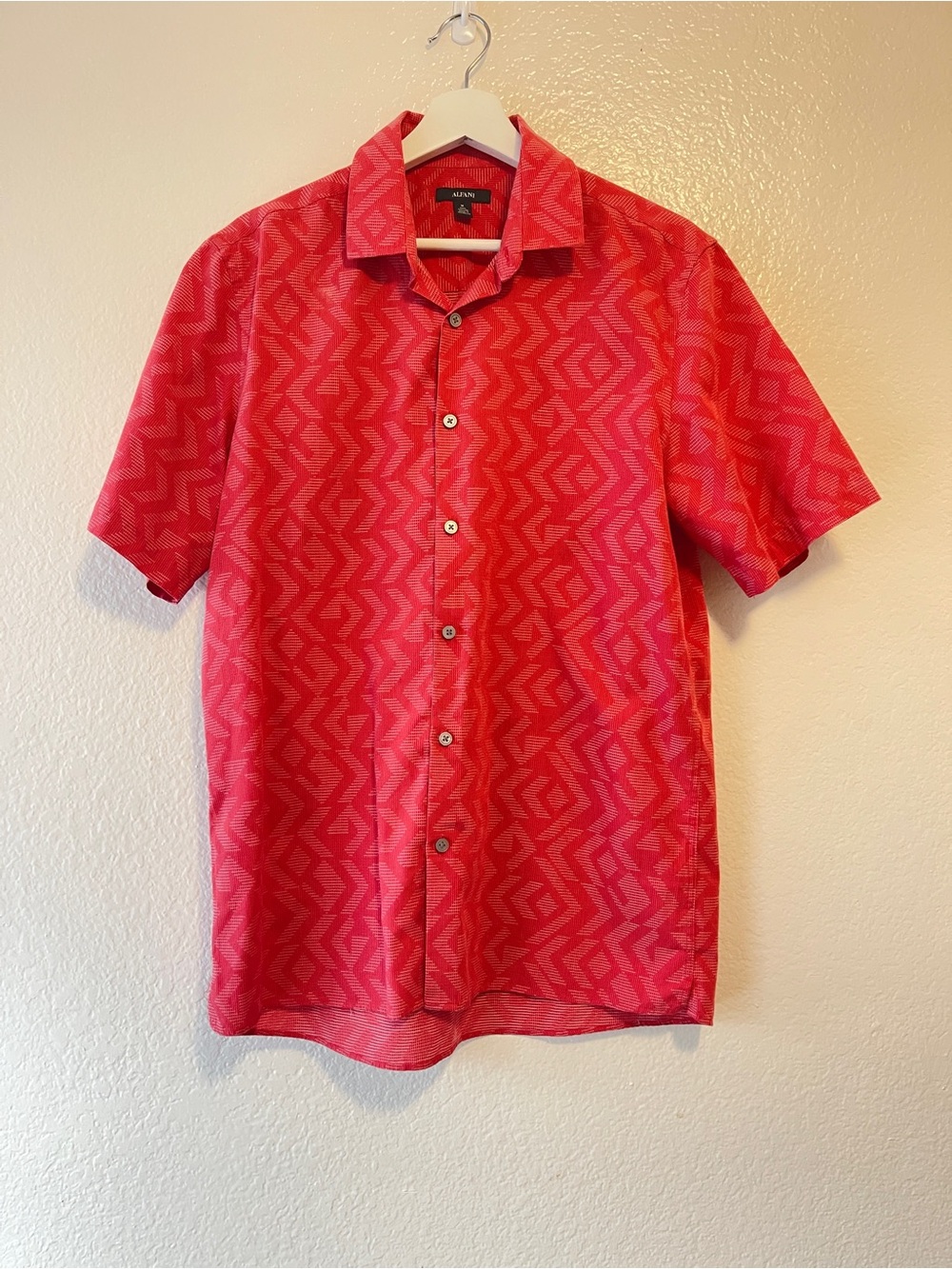 Alfani Men's Coral Geometric Short Sleeve Button-Down Shirt